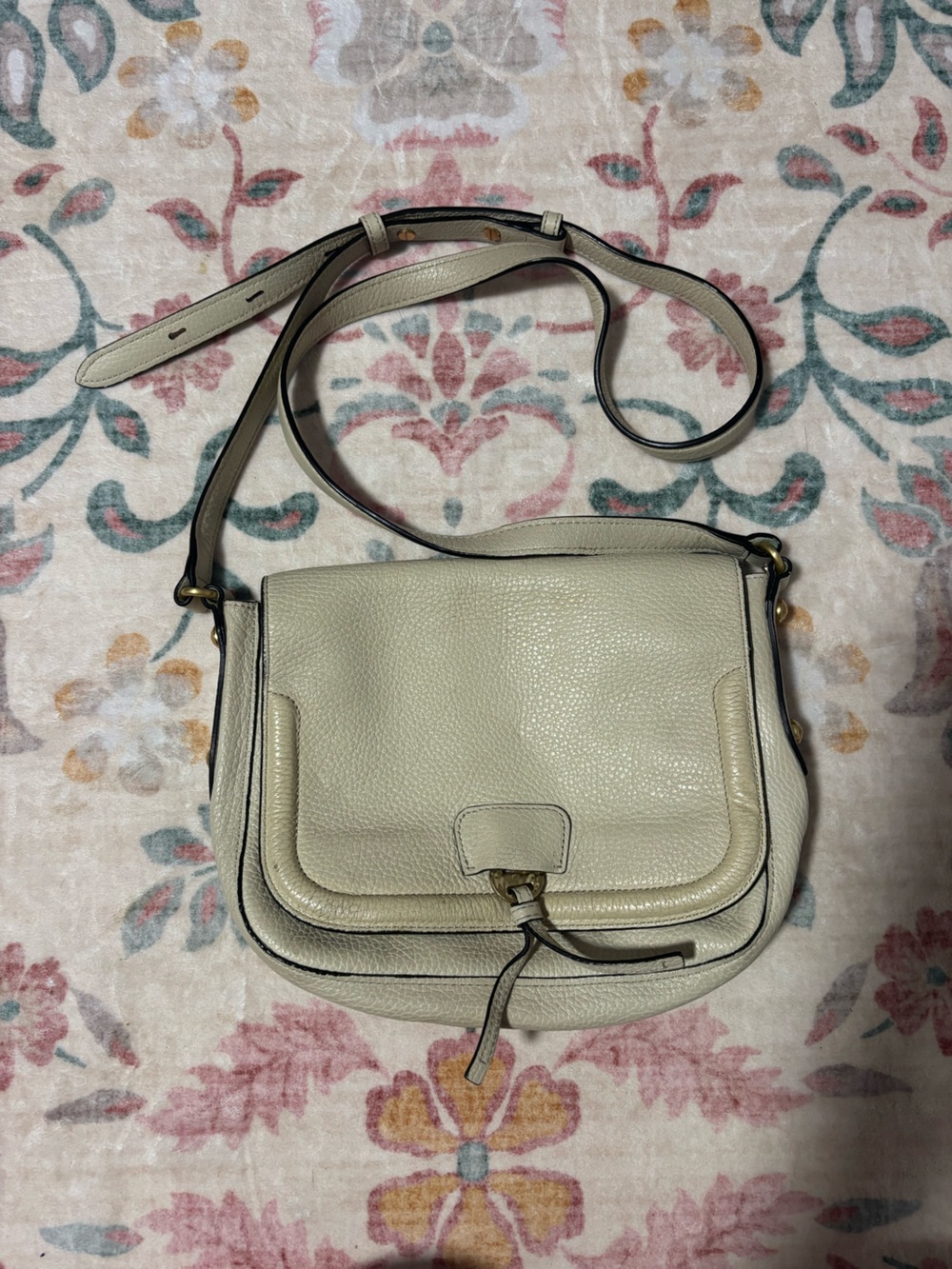 Annabel Ingall Cream Pebbled Leather Crossbody Bag